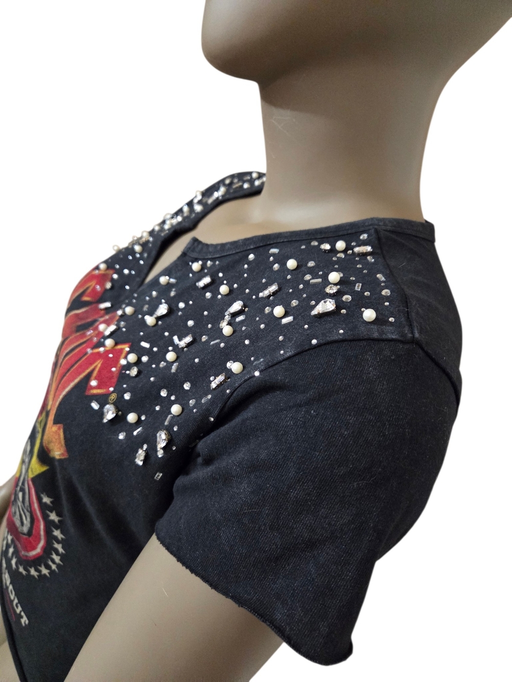 AC/DC Rhinestone Notch Neck TShirt LG Dark Wash Charcoal For Those About To Rock - Picture 8 of 16